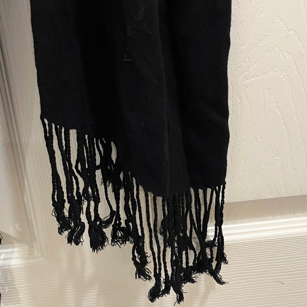 Black Fringe Rayon Scarf Long 74” Wrap Wide Boutique Style Shawl Fall Winter - Picture 2 of 6